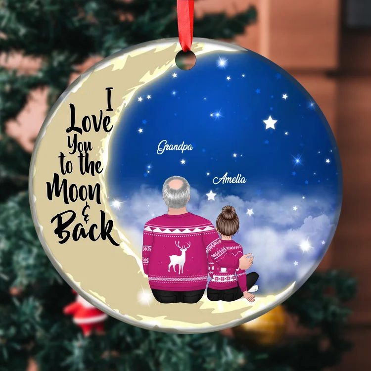 Personalized Family Wood Christmas Ornament Custom Multiple Styles Christmas Round Ornament Gift for Family-I Love You to The Moon And Back