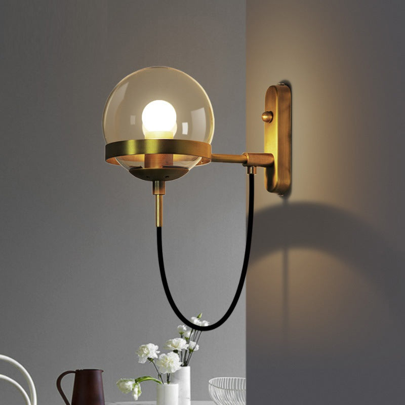 Modern Minimalist Industrial Style Round Orb Iron Glass 1-Light Wall Sconce Lamp For Bedroom