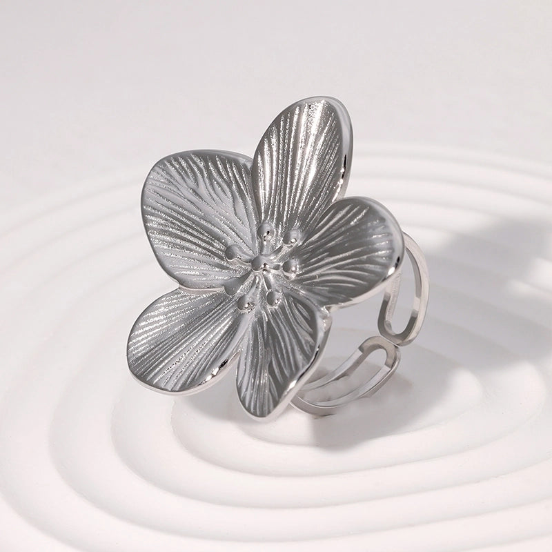Elegant Vintage Style Flower 304 Stainless Steel 18K Gold Plated Open Rings