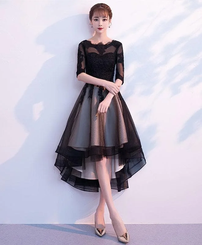Black Tulle Lace Short Prom Dress, Black Bridesmaid Dress