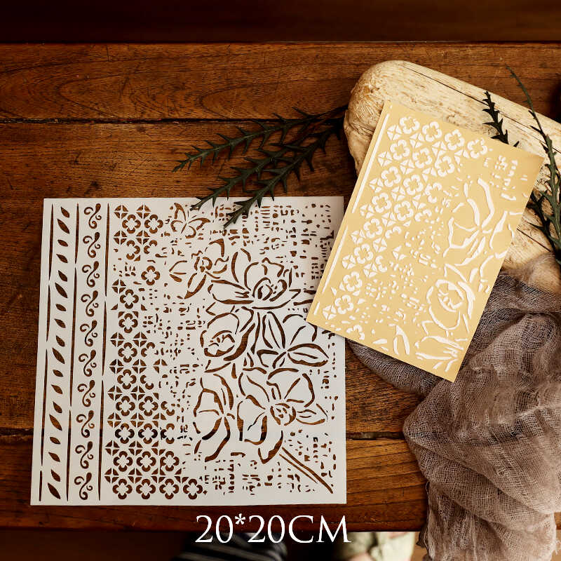 Journalsay Vintage Hollow flower Carved PET Plastic Shielding Plate Stencils 