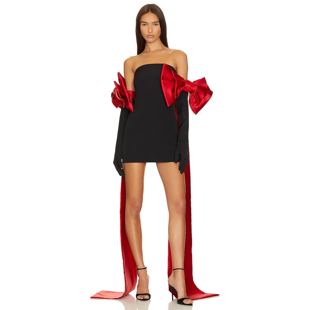 Brownm High-End Hot Women's Sexy Bag Butts With Chest-Colored Bows Decorative Dress Temperament Evening Dress Dress