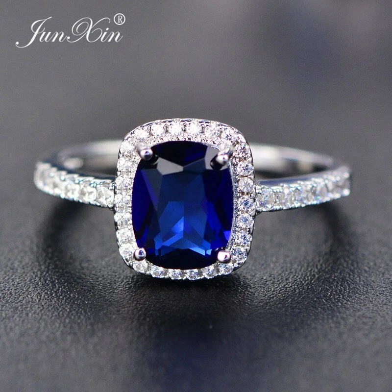 JUNXIN Simple Male Female Blue/White/Green/Purple Opal Stone Ring Vintage Wedding Engagement Rings For Men And Women