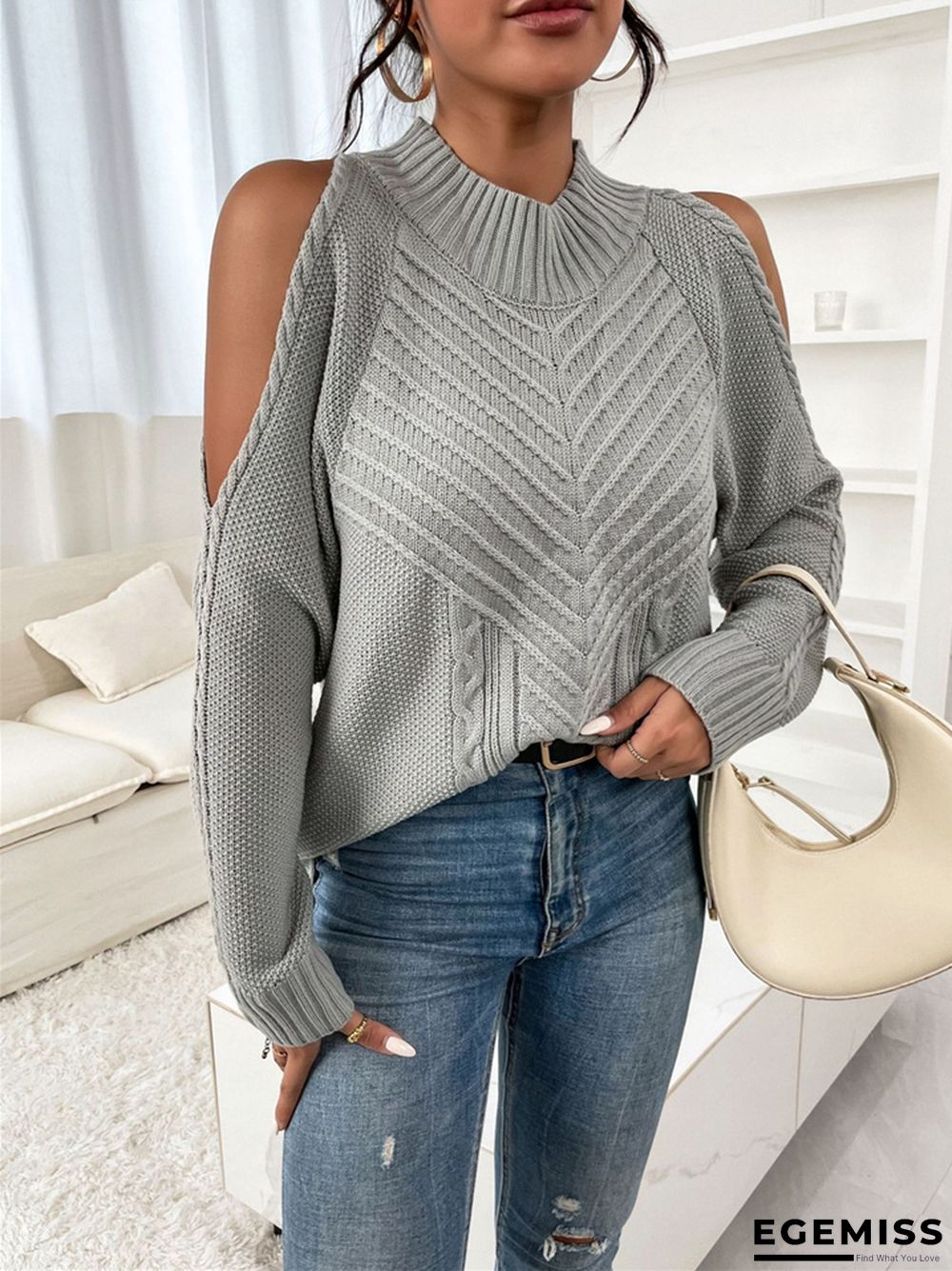 Loose Off-the-shoulder Solid Color Casual Sweater | EGEMISS