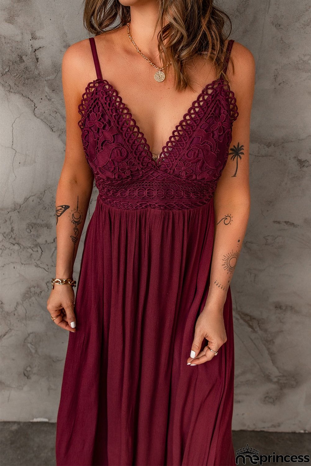 Lace Crochet Bow Knot Backless High Waist Maxi Dress