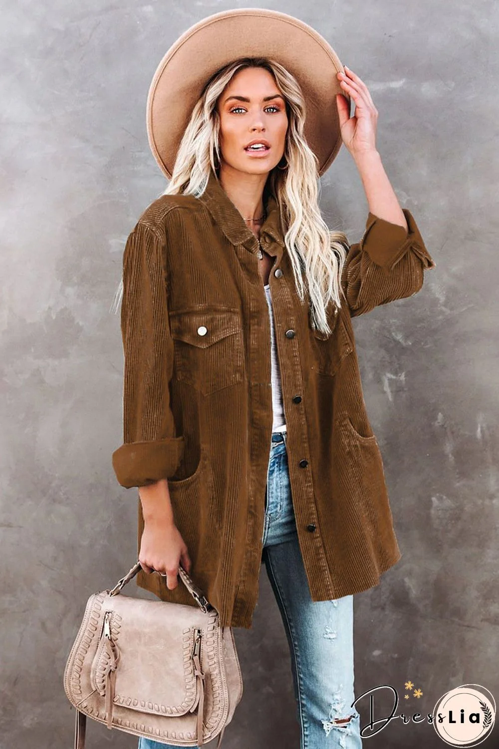 Women Medium-Length Corduroy Coat
