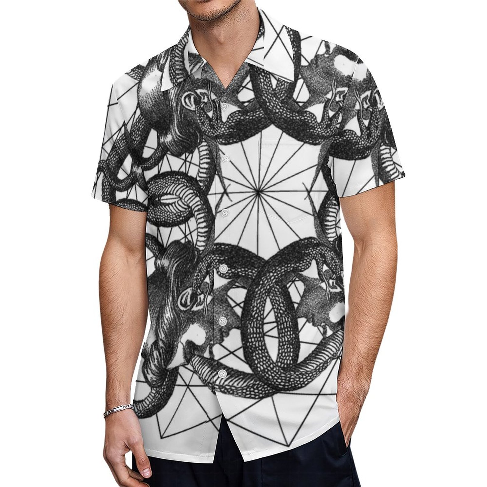 Hermetica Moderna Medusa Intertwined Hawaiian Shirt Mens Button Down Plus Size Tropical Hawaii Beach Shirts