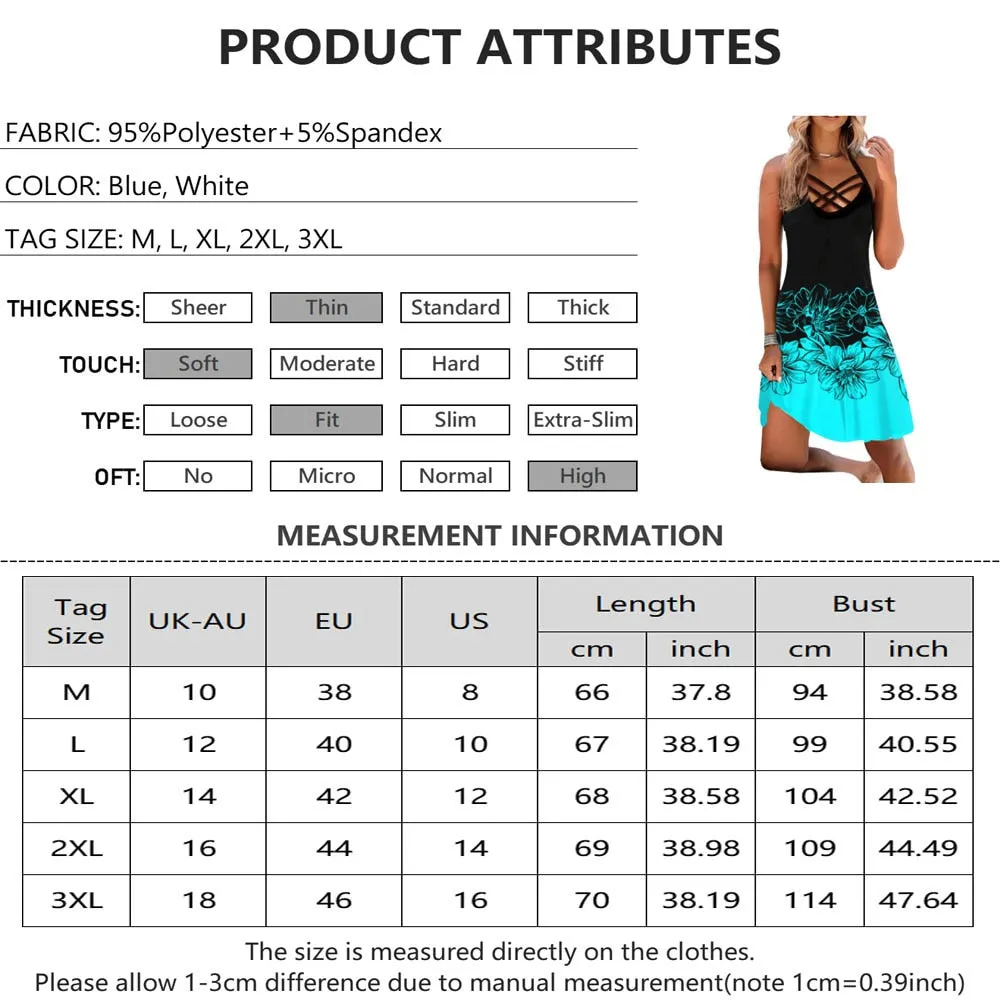 Summer New Women Halter Mini Dress Sexy Sleeveless Beach Dress Ladies Cross O Neck Sundress Vacation Floral Print Clothes D30