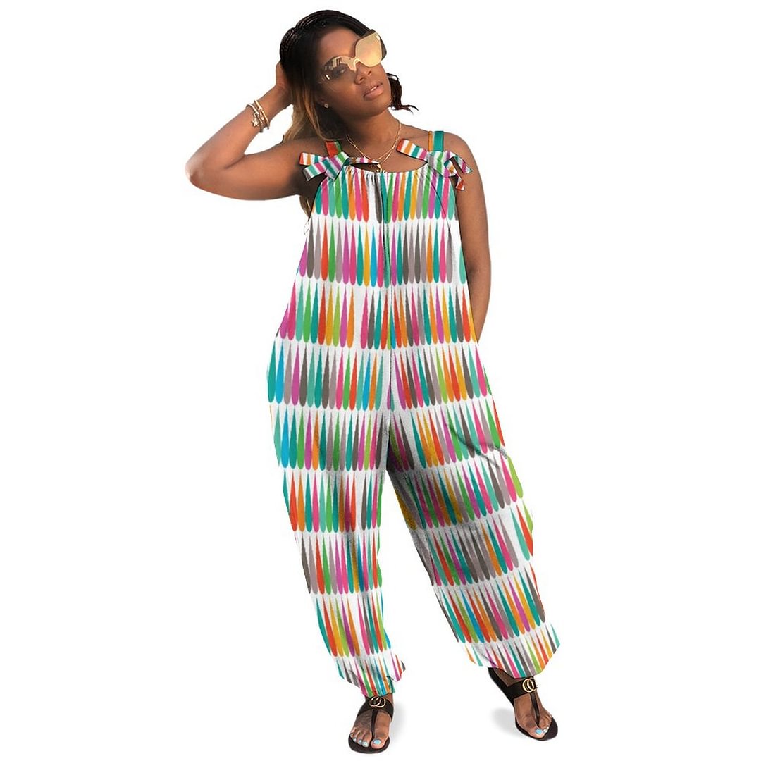 Abstract Pop Art Multicolor Drops Bandana Boho Vintage Loose Overall Corset Jumpsuit Without Top