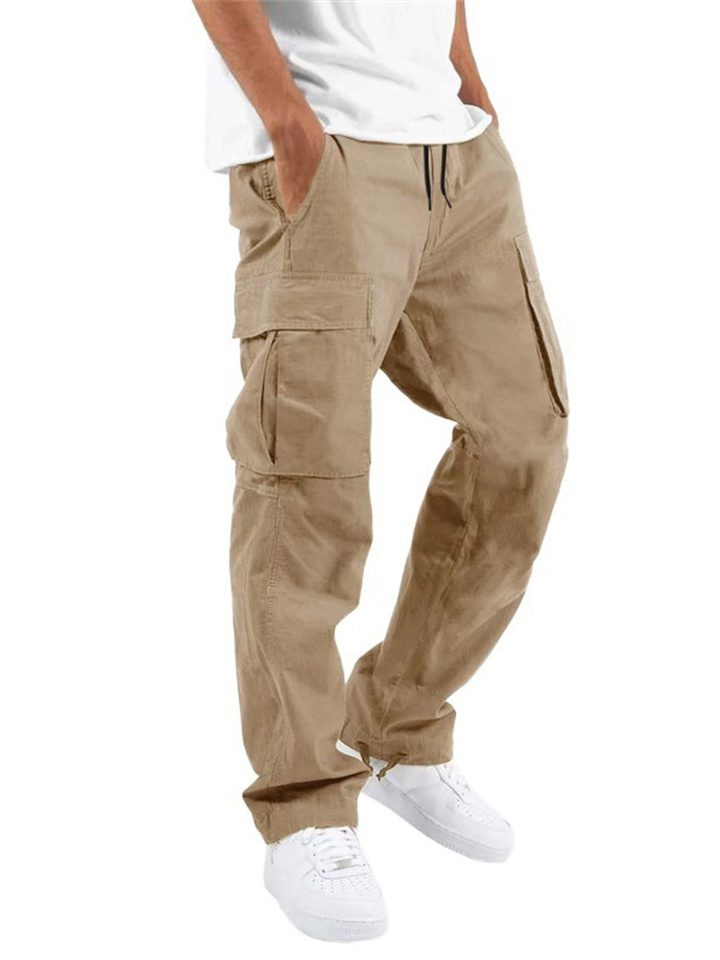 Summer New Men's Work Pants Multi-pocket Solid Color Casual Pants Lace-up Casual Pants