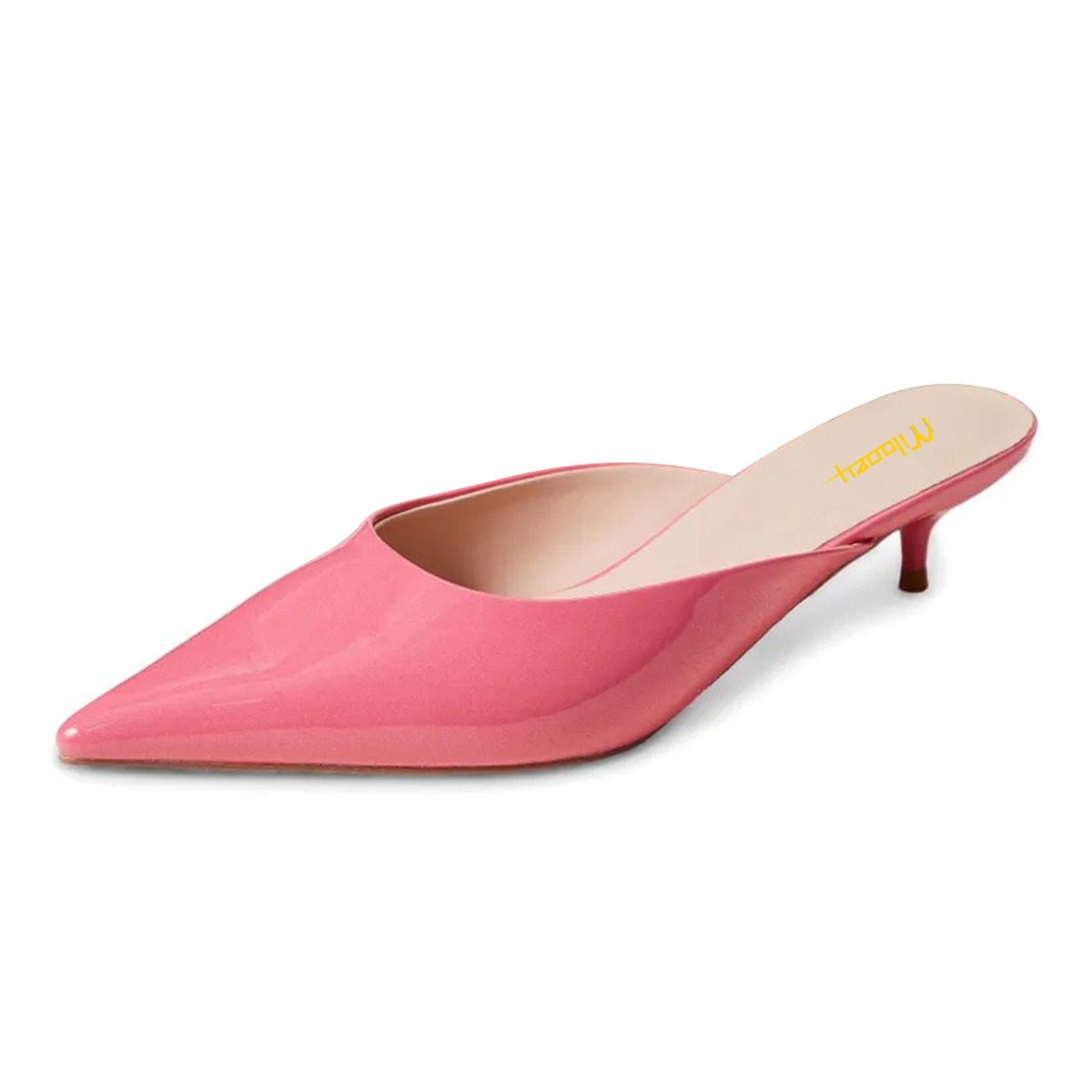 Cute Pink Closed Toe Low Kitten Heel Mule Shoes for Women Nicepairs