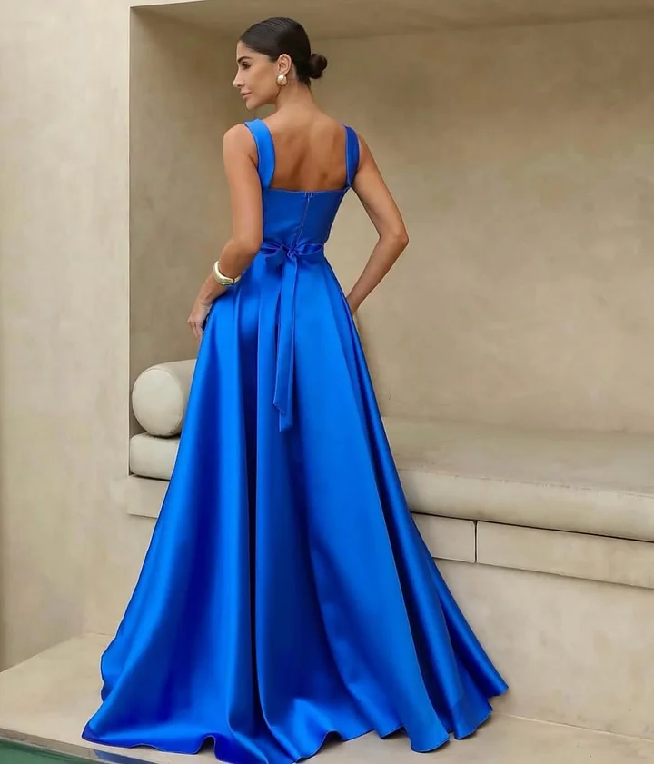 Elegant Royal Blue Wide Shoulder Straps Square Neck A-Line Prom Dress ZT0768