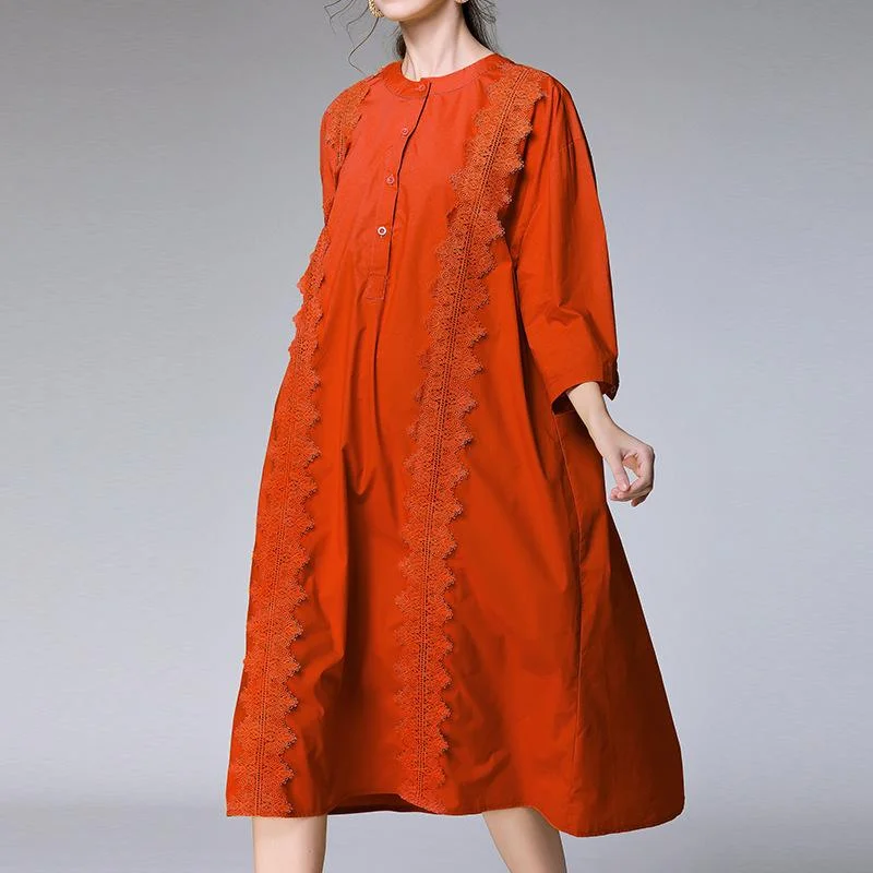 Women's new elegant half open collar lace shirt dress