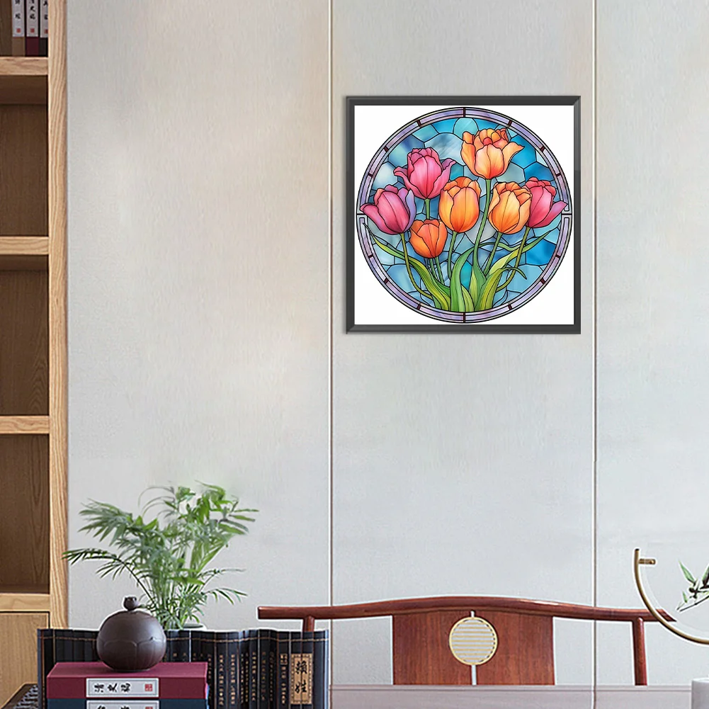 Diamond Painting - Full Round Drill - Stained Glass Flower(30*30cm)