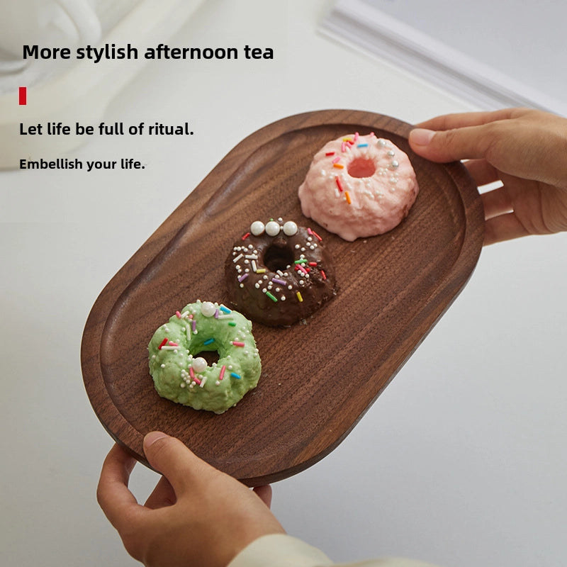 Japanese-style Oval Wooden Tray Solid Wood Rectangular Plate Black Walnut Afternoon Tea Coffee Tray Exquisite Small Tray