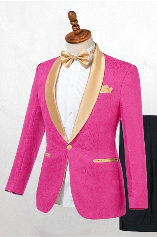 Modern Jacquard Pink Tuxedo Wedding Suit For Men With One Button | Ballbellas Ballbellas