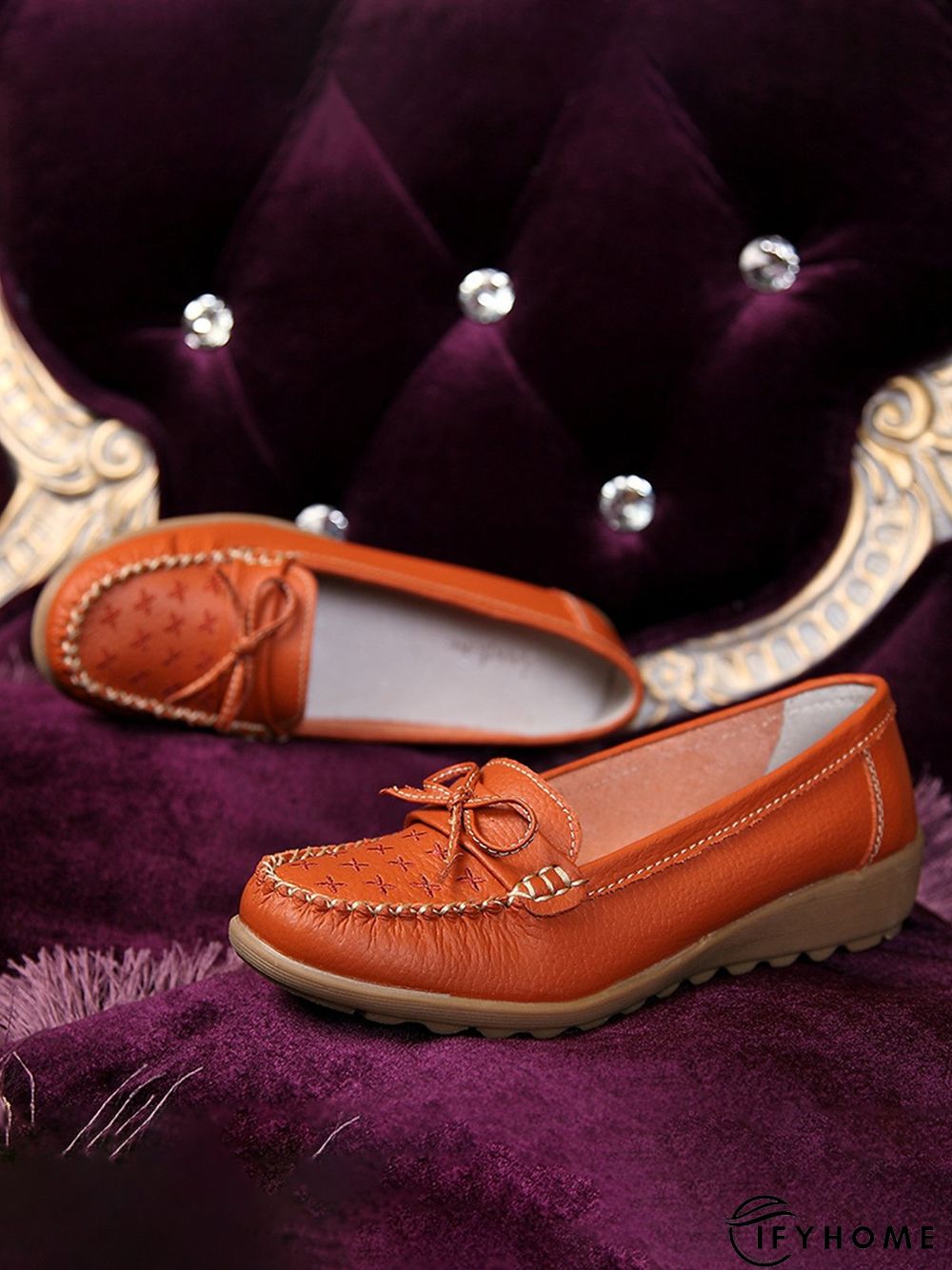 Bow Decor Moccasin Comfy Sole Flat Peas Shoes | IFYHOME