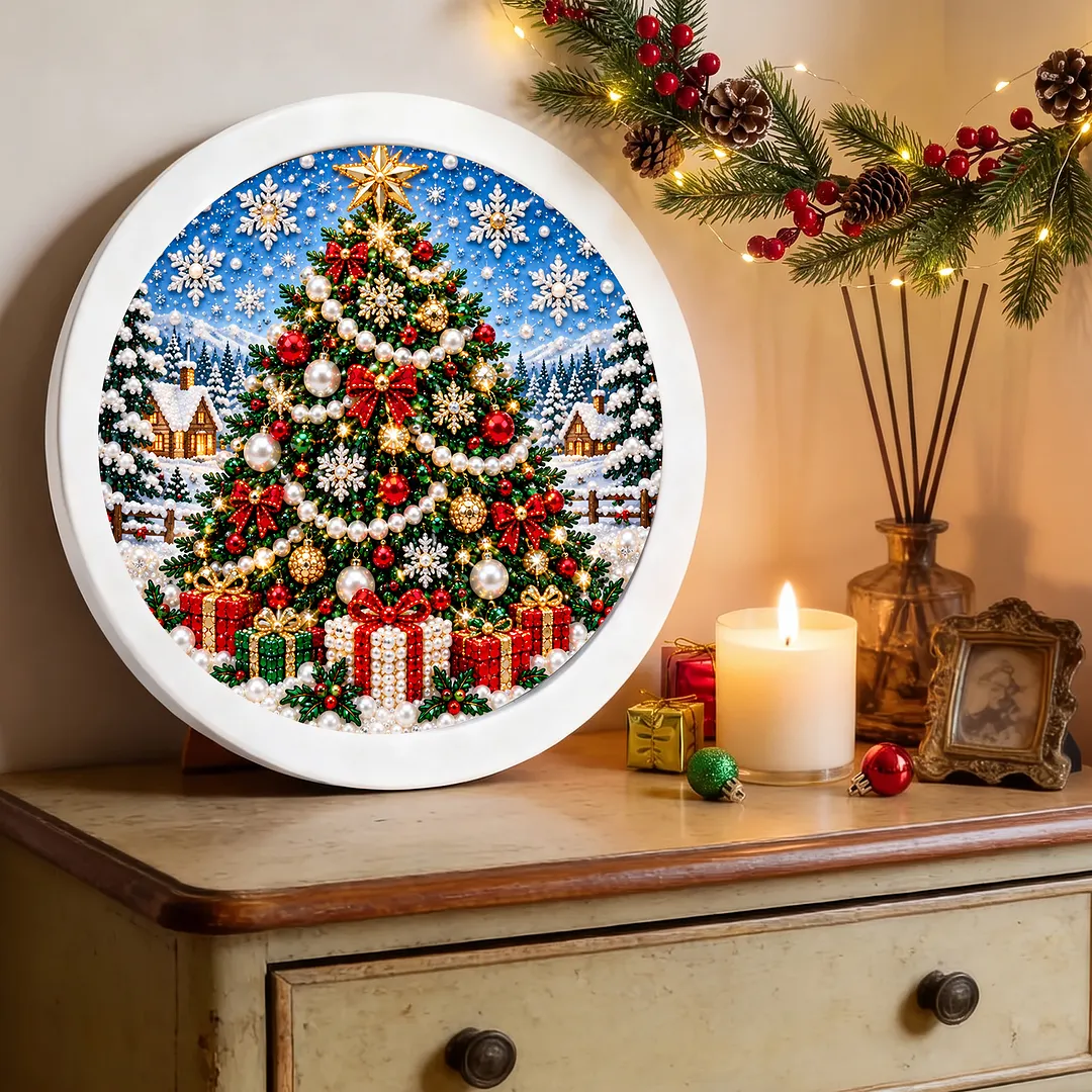 Framed Pearl Painting Kit Christmas Wreath Round 7.87x7.87in