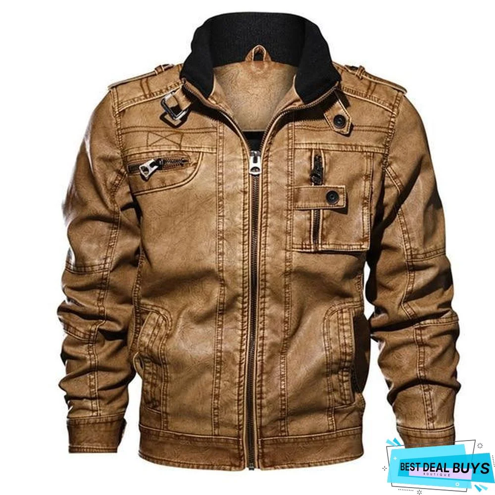 Men's Pu Jacket Leather Coat Slim Fit Faux Leather Motorcycle Jackets Coats