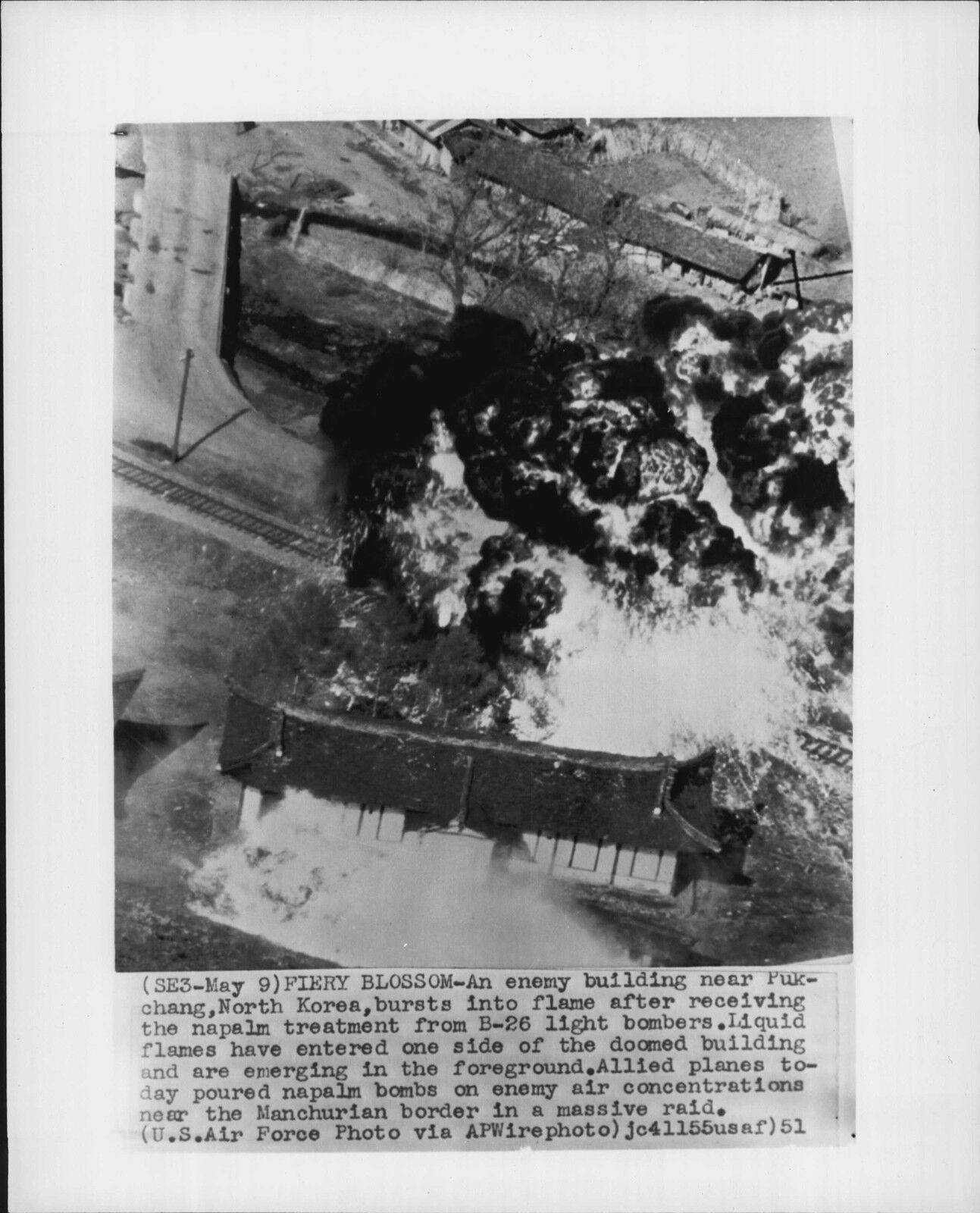 US Air Force Napalm Attack in Korea War Press Photo Poster painting