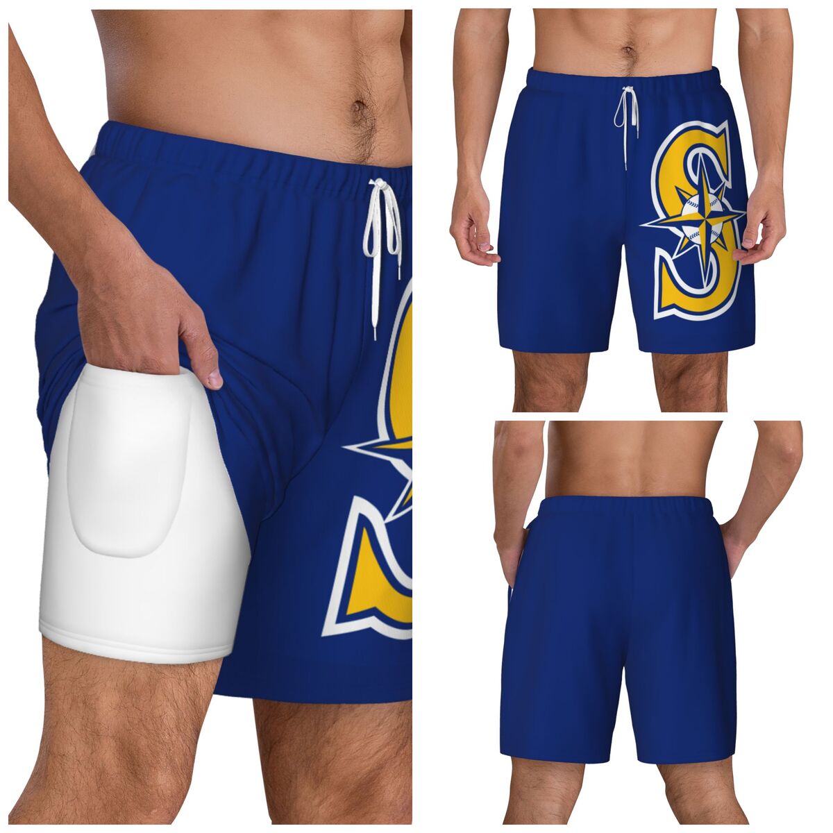 Seattle Mariners Logo Men's Swim Trunks with Compression Liner