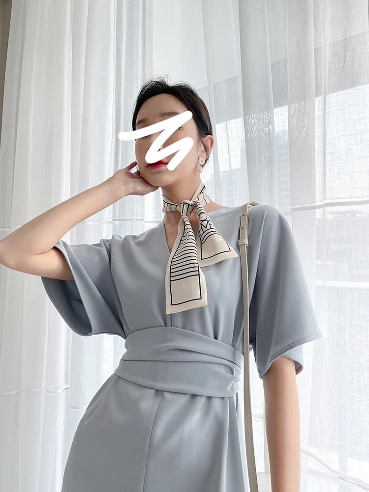 Summer New Women Short Sleeve Office Lady Elegant Vestidos Femme Clothes Midi Slim Solid Lace Up Dress