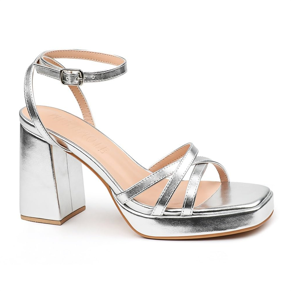 90mm Women's Chunky Heel Ankle Strap Sandals Comfortable Square Open Toe Sandals Summer Banquet Wedding Party Shoes-MERUMOTE