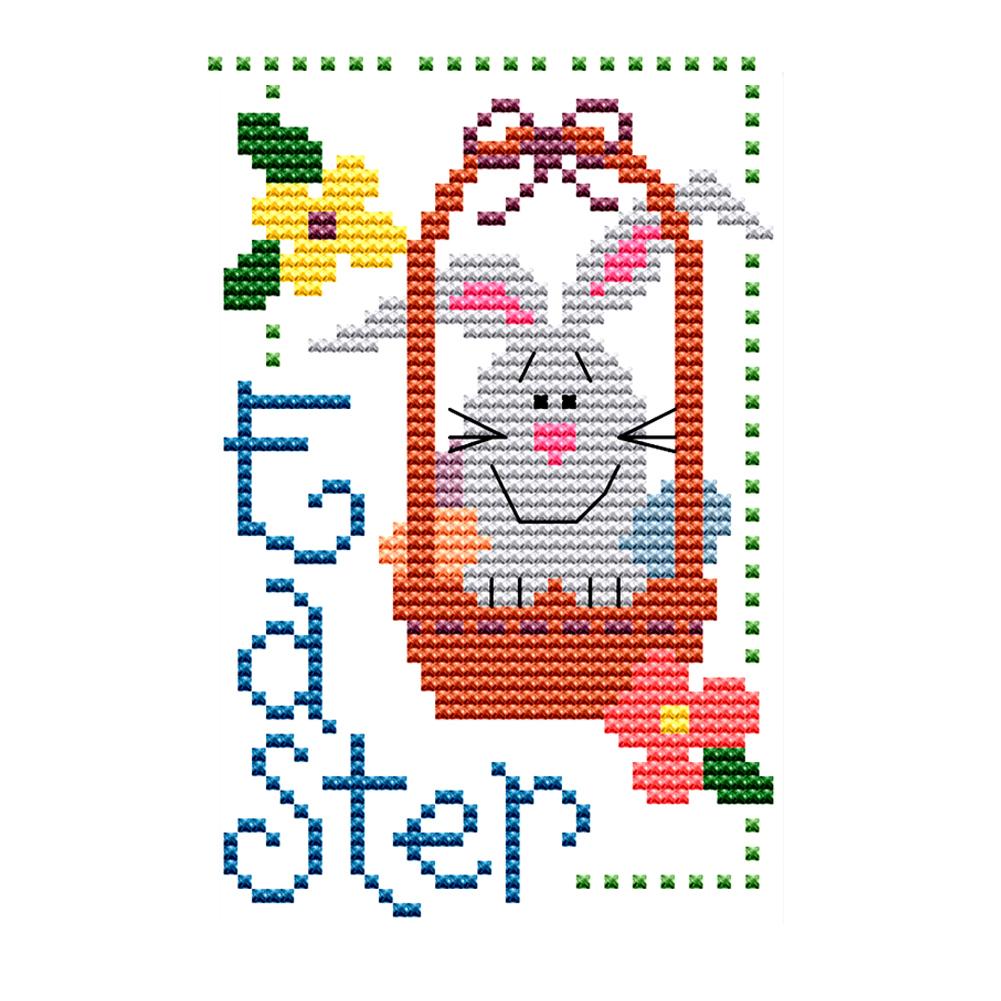 

Flower Basket Rabbit-Easter - 14CT Stamped Cross Stitch - 16*11cm, 501 Original