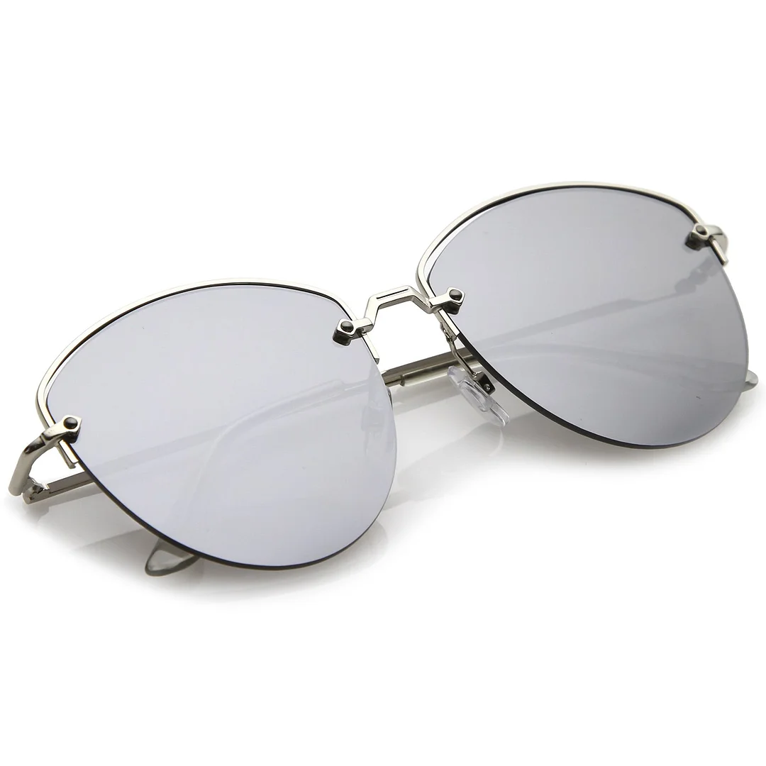 Modern Metal Nose Bridge Mirrored Flat Lens Semi-Rimless glasses 60mm