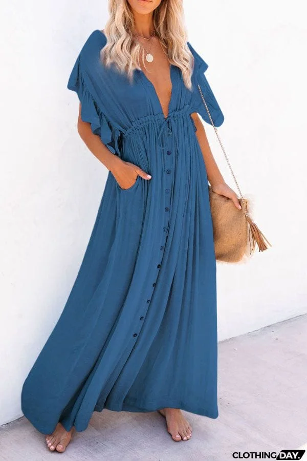 Fairy Air Fluttering V-neck  Ruffle Sleeves Dress