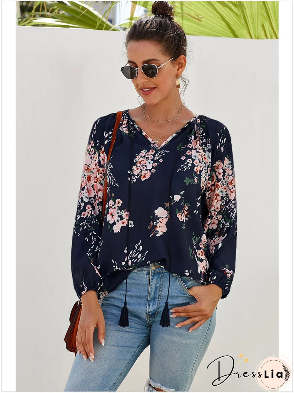 Casual Floral Long Sleeve Top