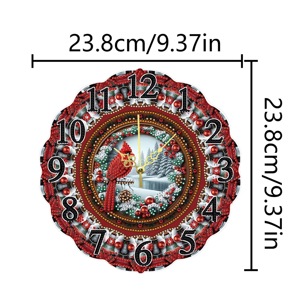 DIY Cardinal Special Shape Diamond Painting Hanging Clock for Home Decor