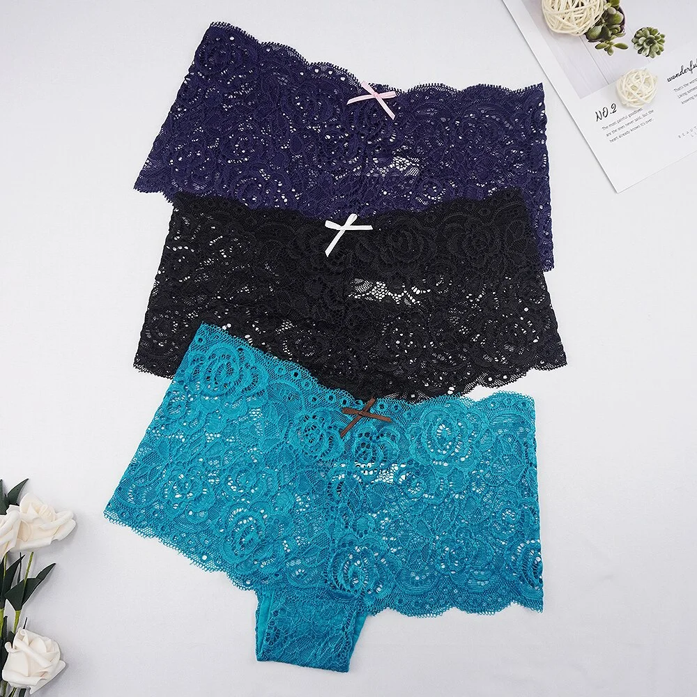 Billionm Sexy Women's Panties Boyshort Lace Underwear Plus Size Woman Boxers Seamless Transparent Pants Solid Underpants S-4XL