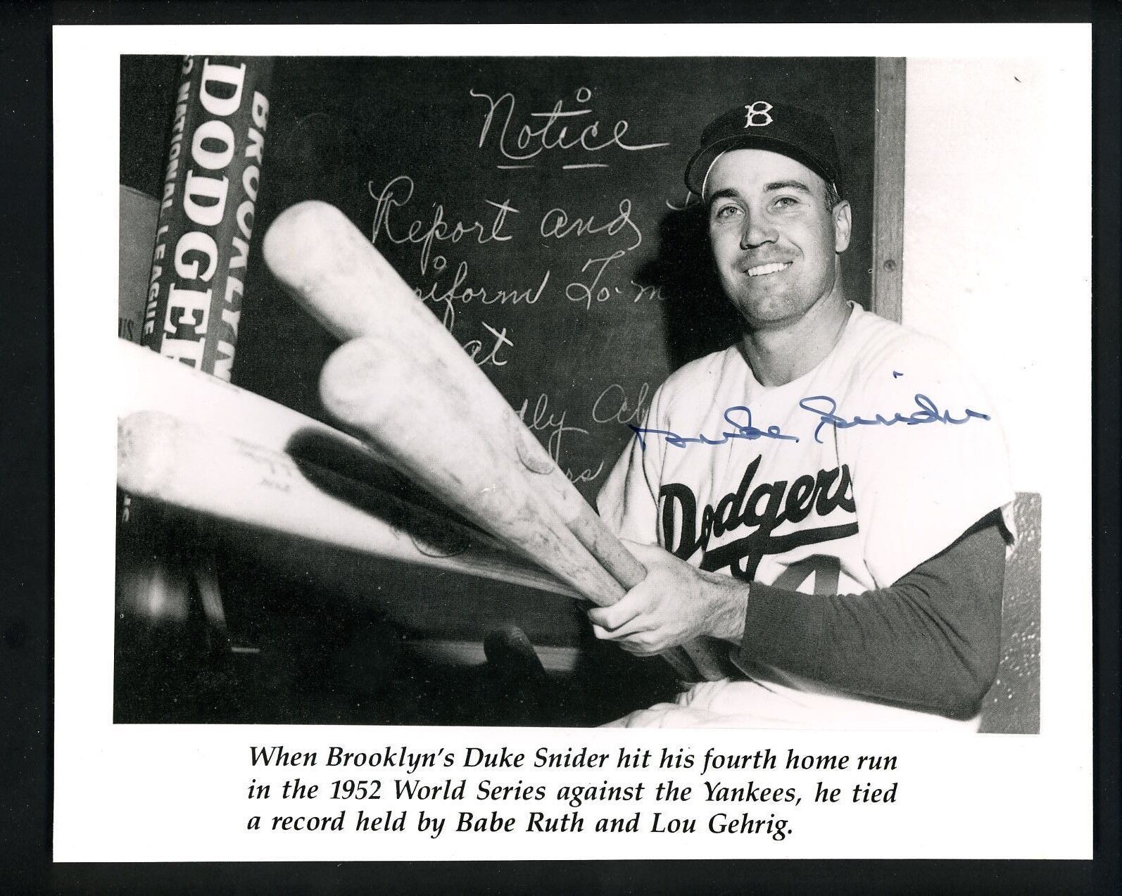 Duke Snider Signed Autographed 8x10 Photo Poster painting HR 1952 World Series Brooklyn Dodgers