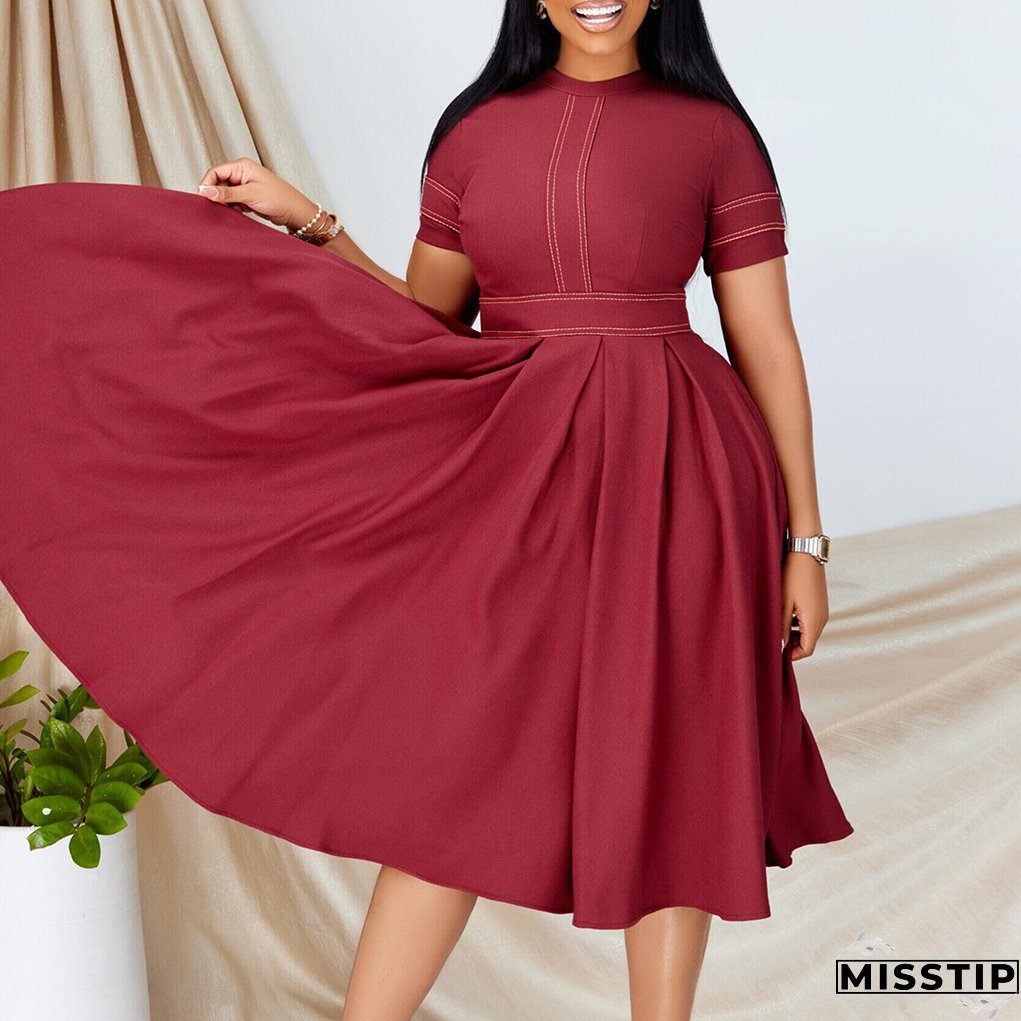 Plus Size Women's Summer Chic Elegant Oversized A-Line Short Sleeve Dress