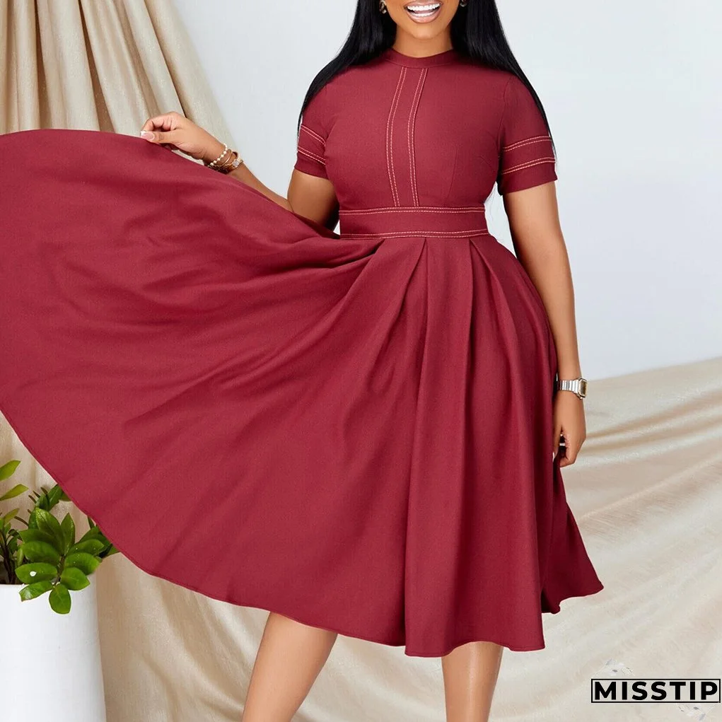 Plus Size Women's Summer Chic Elegant Oversized A-Line Short Sleeve Dress