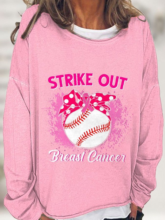 Strike Out Breast Cancer Baseball Print Sweatshirt