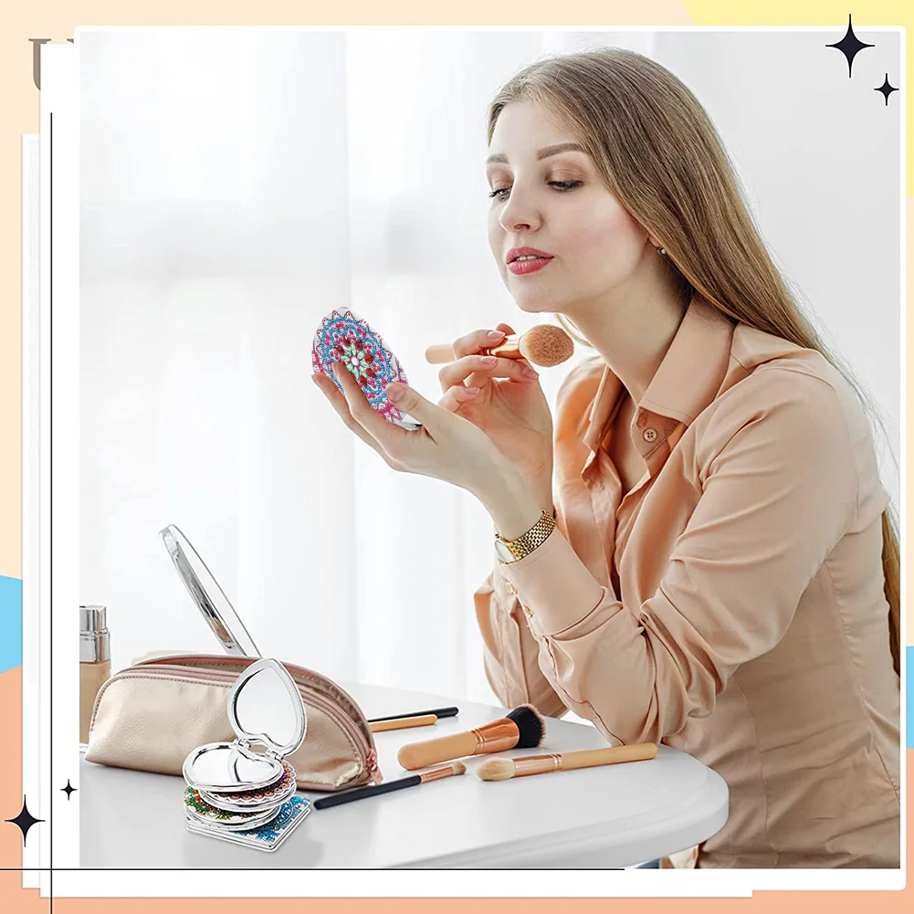 DIY Diamond Painting Makeup Mirror Mandala Pattern Portable Pocket Mirror