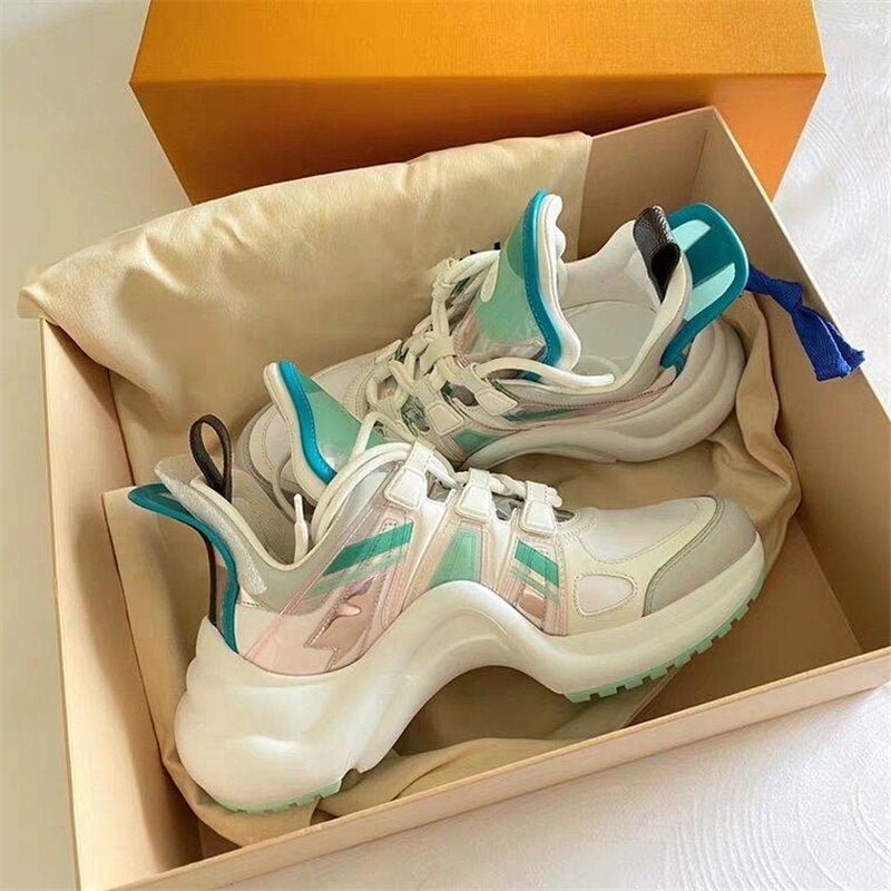Jelly Flat Platform Shoes Women Sneakers Mixed Colors Lace-Up Round Toe Height Increasing Breathable Shallow Zapatillas Mujer