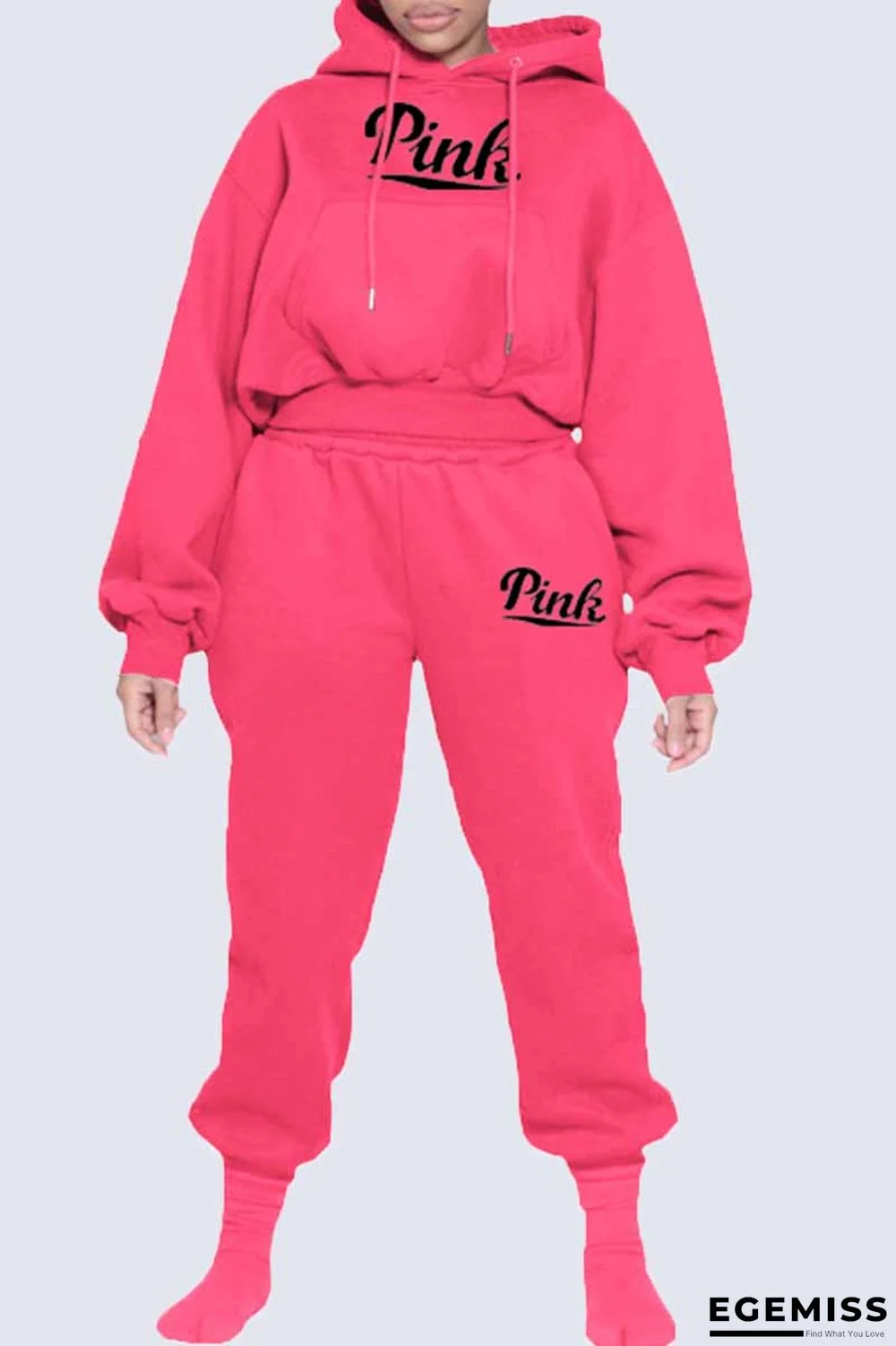Rose Red Casual Letter Patchwork Hooded Collar Long Sleeve Two Pieces | EGEMISS