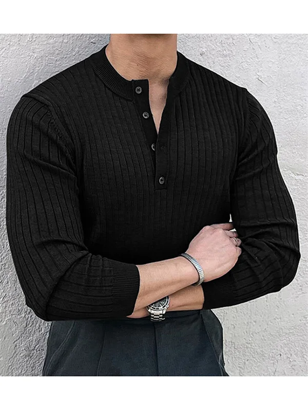 Aonga - Mens Solid Long Sleeve Knit T-shirt