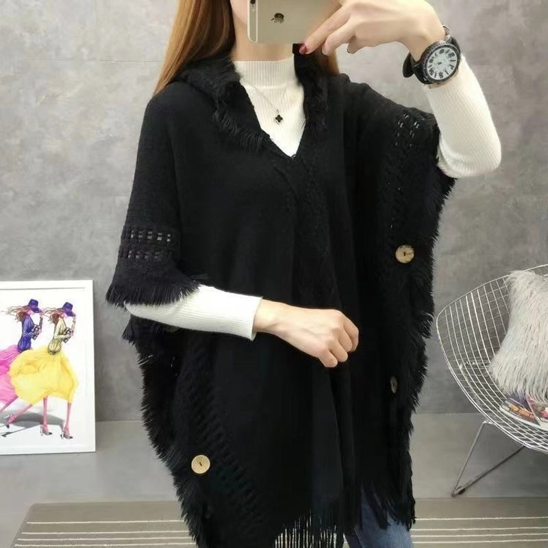 Yunnan Lijiang Travel Outside Knitted Shawl Ethnic Style Vintage Cape Cloak Tassel Scarf For Vacation Wear