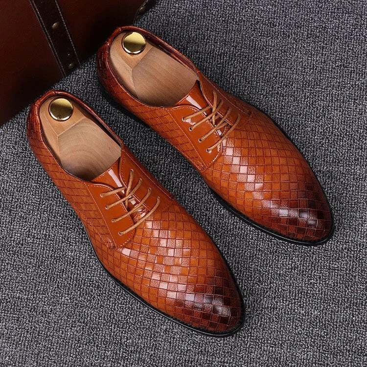 2020 Formal Leather Shoes Men Dress Business Shoes Male Geometric Red Oxfords Party Wedding Casual Men's Flats Chaussure Homme
