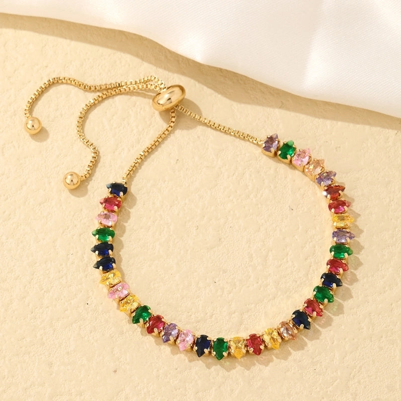 Copper K Gold Plated Rhodium Plated Shiny Plating Inlay Rectangle Zircon Bracelets