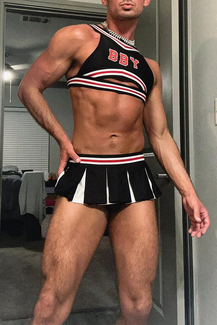 Cheerleader Colorblock Crop Tank Top Mini Pleated Skirt Fuchsia Two Piece Set