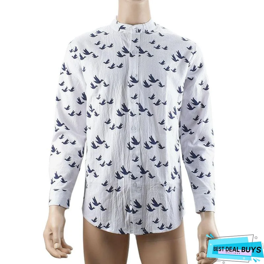 Autumn Mens Fashion Printed Slim Fit Button Placket Shirts