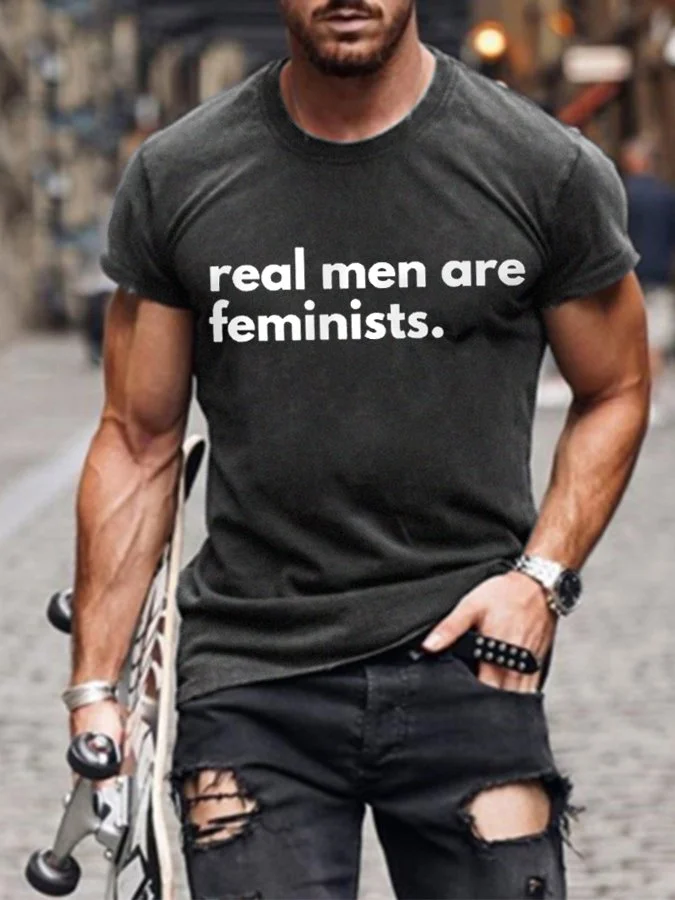 Men\'s Male Feminist Real Men Are Feminists Cotton Tee-LYTUEB0006-Annaletters