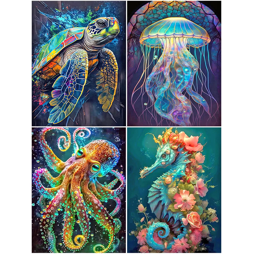 4pcs Diamond Painting - Full Round Drill - Aquatic Creatures(Canvas|30*40cm)