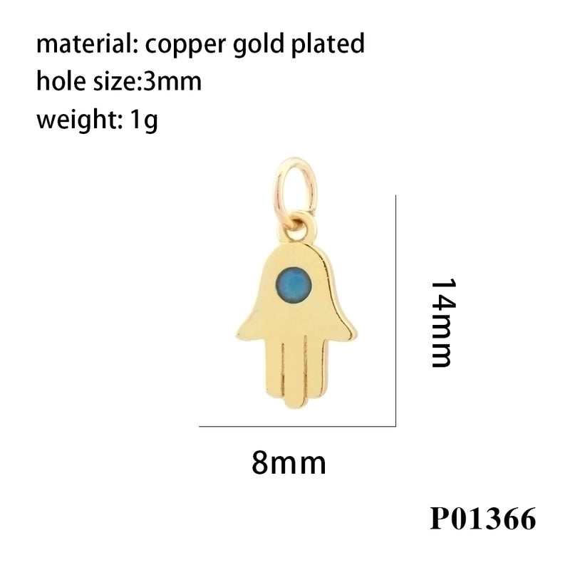 Minimalist Palm Heart Shape Eye Copper Plating Inlay Zircon 18k Gold Plated Charms