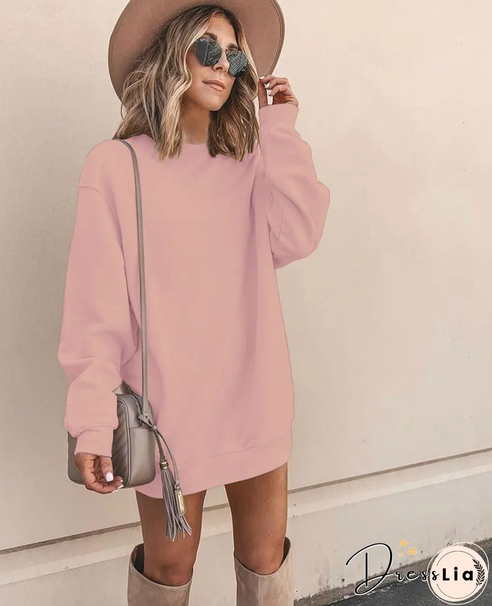 Casual Solid Color Long Sleeve Crew Neck Sweatshirt